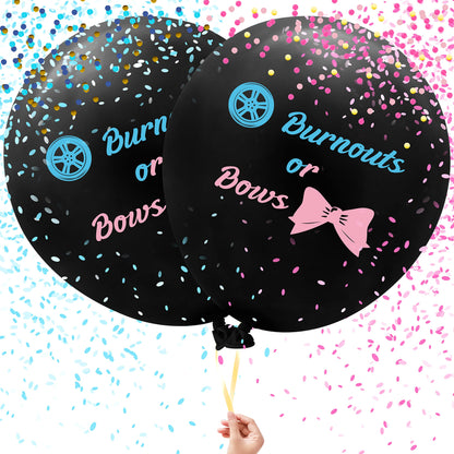 Burnouts or Bows Gender Reveal Balloons with Confetti  2pce