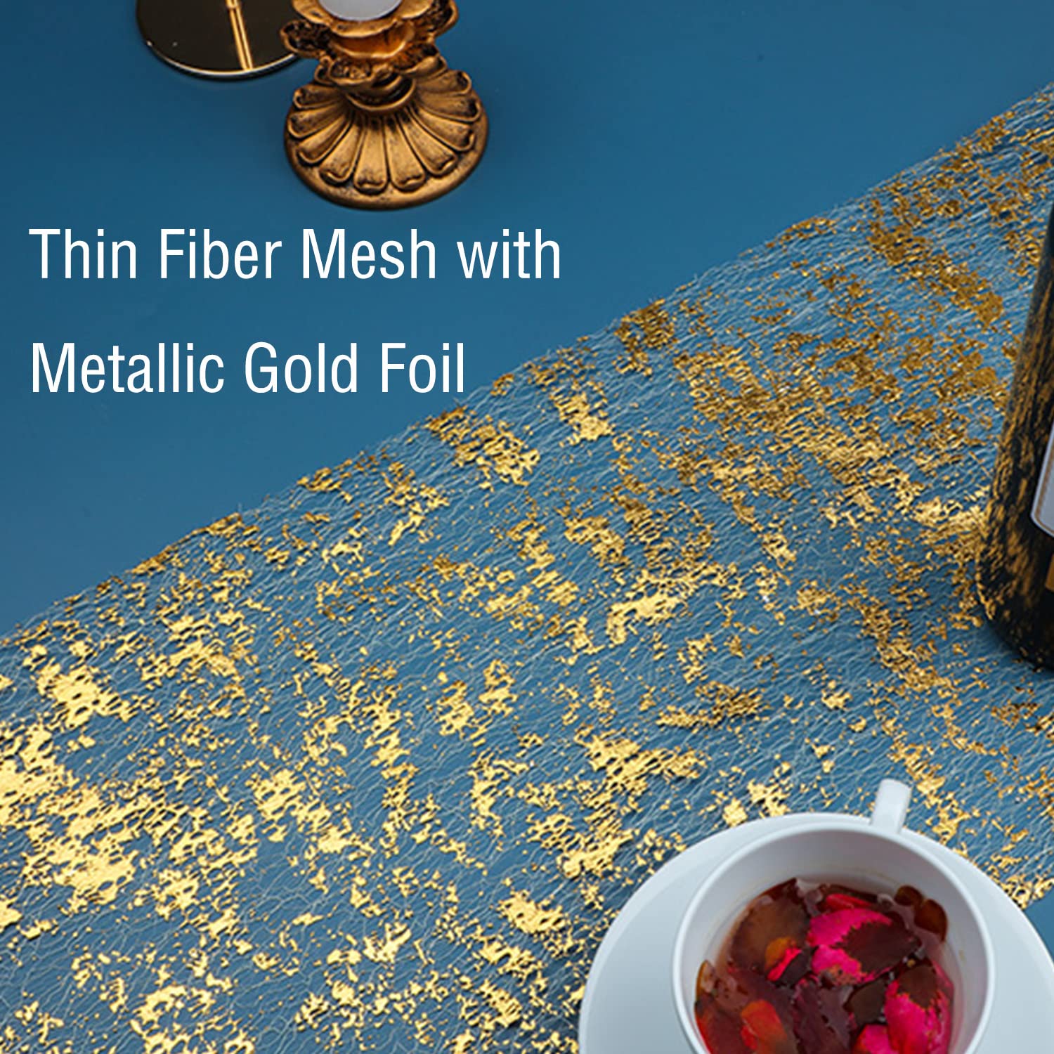 Mesh metallic gold foil table cloth
