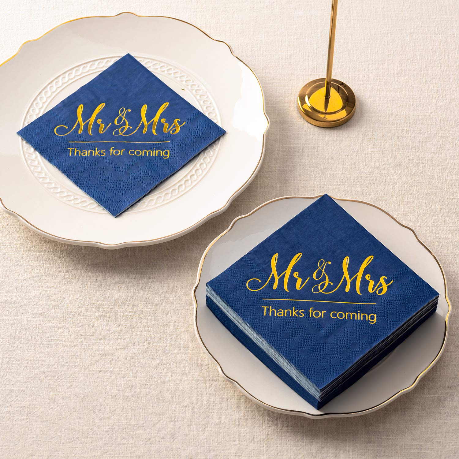 Gold Blue wedding napkins