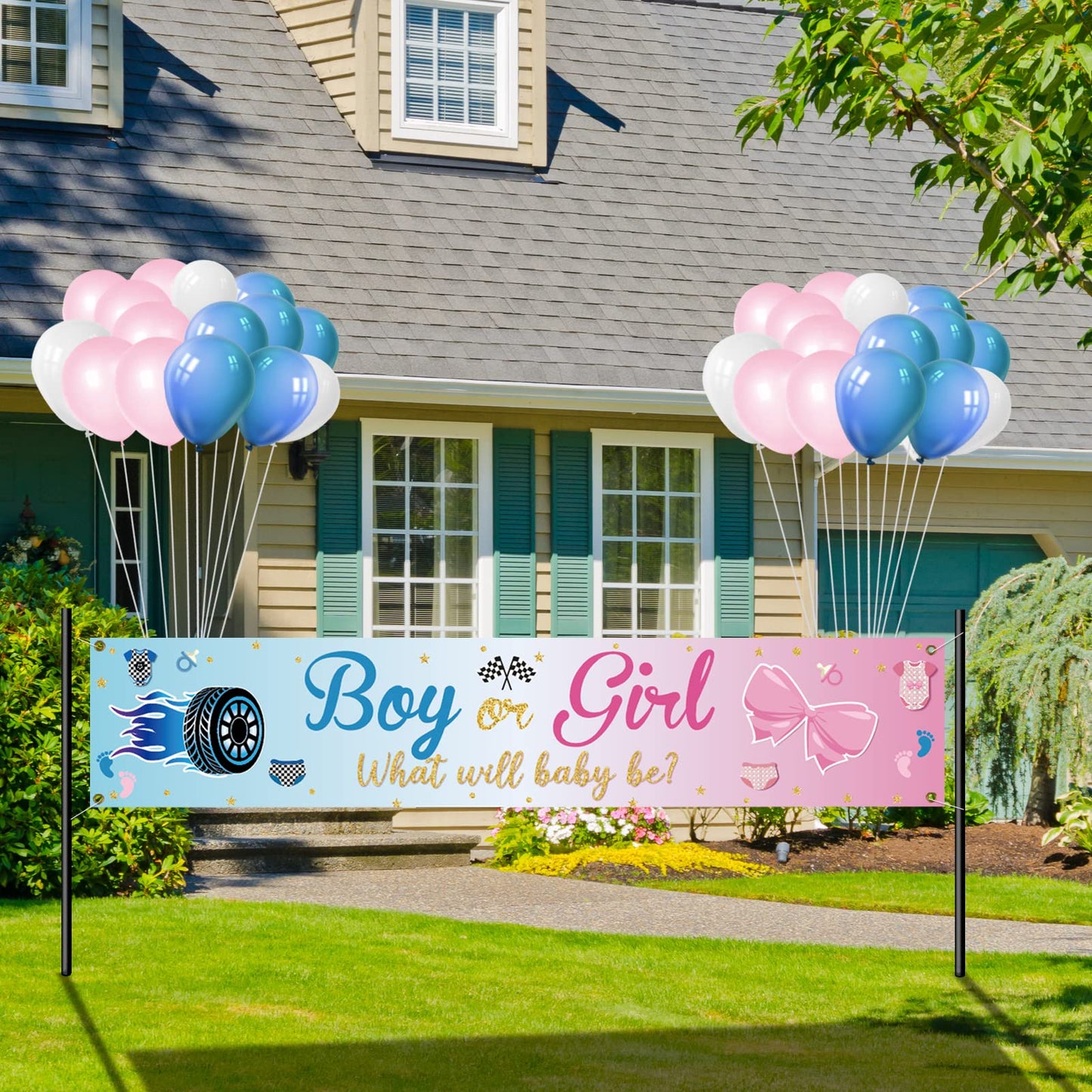 Gender reveal yard banner