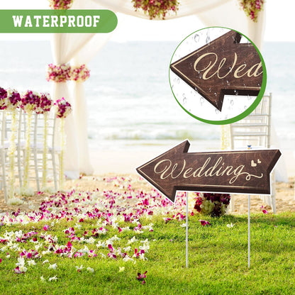 Waterproof wedding this way signs