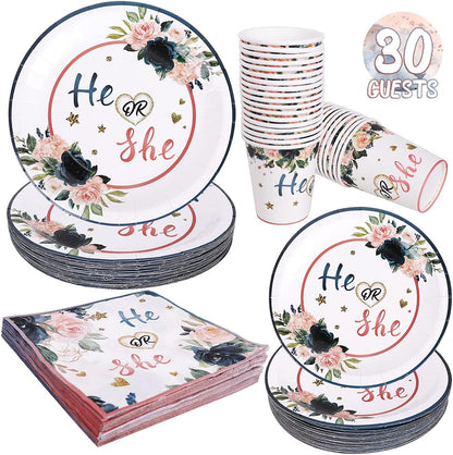 He or She plates, cups and napkins