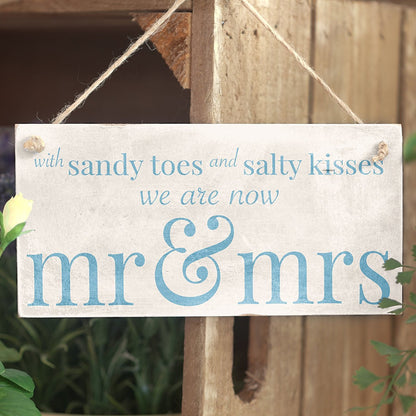 With Sandy Toes... Mr & Mrs - PVC  Beach Wedding / Married Sign 10"x5"