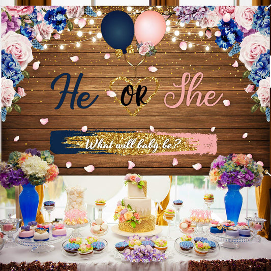 Gender Reveal Backdrop Banner, He or She What Will Baby Be