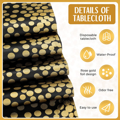 Disposable black water proof table cloth with gold dots