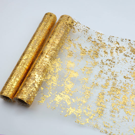 Gold Table Runner, Glitter Metallic Sequin Thin Mesh