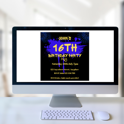 Birthday Party Invitation -16th Computer