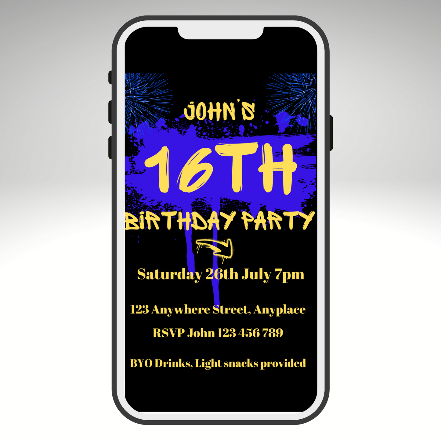 Birthday Party Invitation -16th Mobile Photo