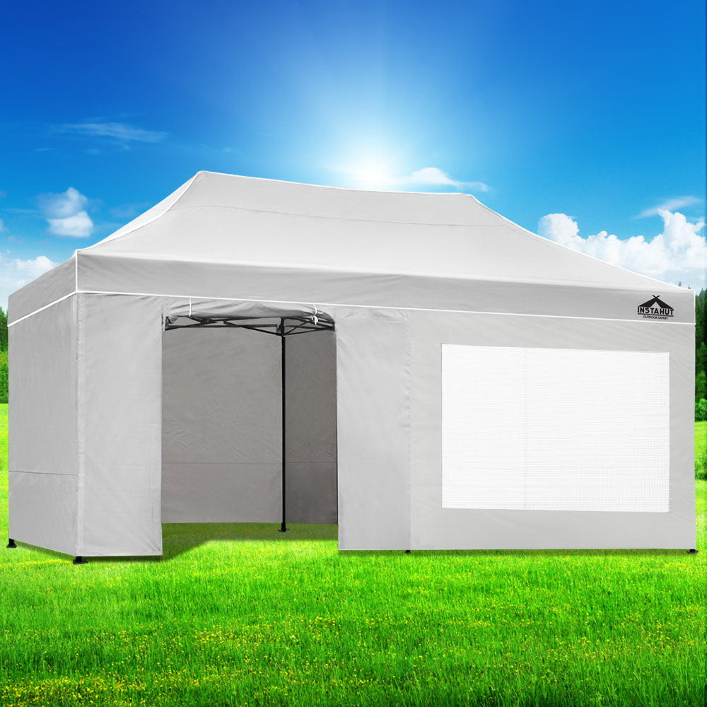 Instahut Gazebo Pop Up Marquee 3x6m Folding Wedding Tent Shade White