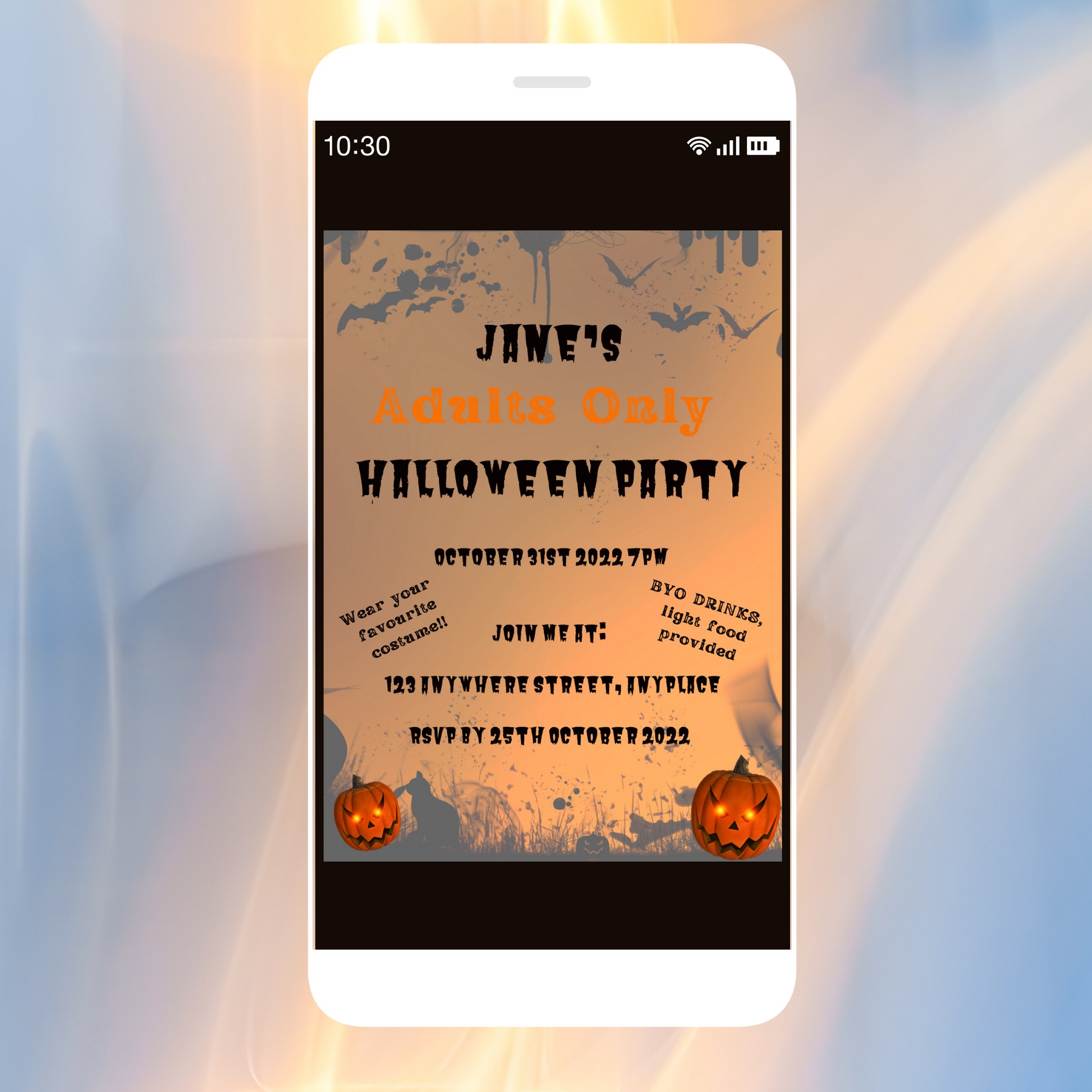Halloween Personalised Invitation - Adults Only Mobile