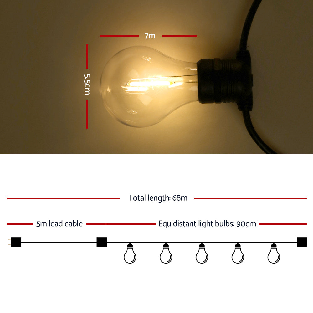 Jingle Jollys 68m Festoon String Lights LED Outdoor Wedding Party Garden Decor Occasions > Lights   
