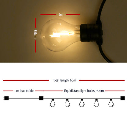 Jingle Jollys 68m Festoon String Lights LED Outdoor Wedding Party Garden Decor Occasions > Lights   
