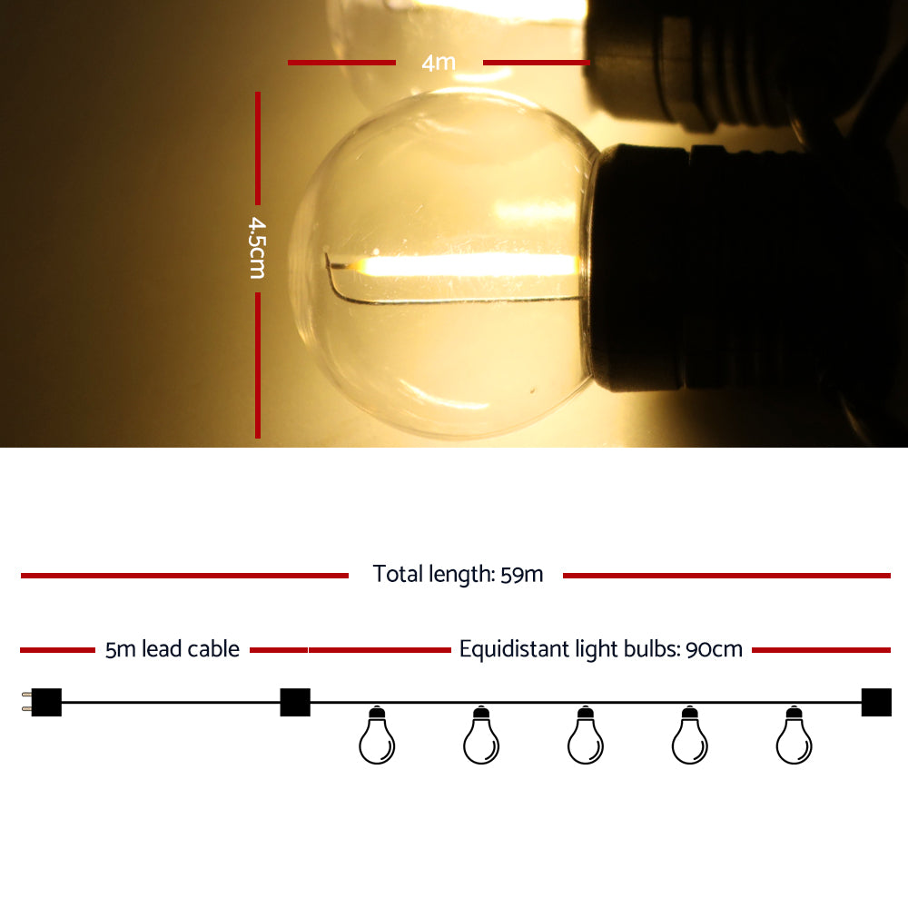 Jingle Jollys 59m LED Festoon String Lights Outdoor Decor Wedding Party Home Occasions > Lights   