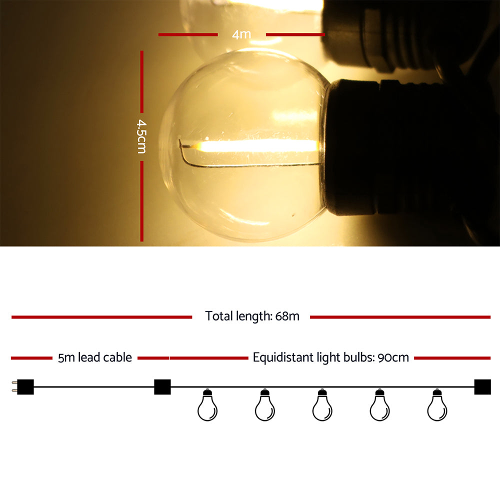 Jingle Jollys 68m LED Festoon String Lights Outdoor Decor Wedding Party Home Occasions > Lights   