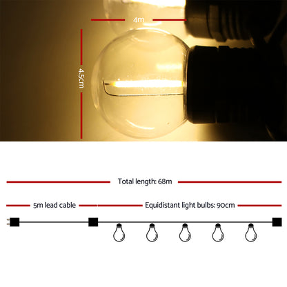 Jingle Jollys 68m LED Festoon String Lights Outdoor Decor Wedding Party Home Occasions > Lights   