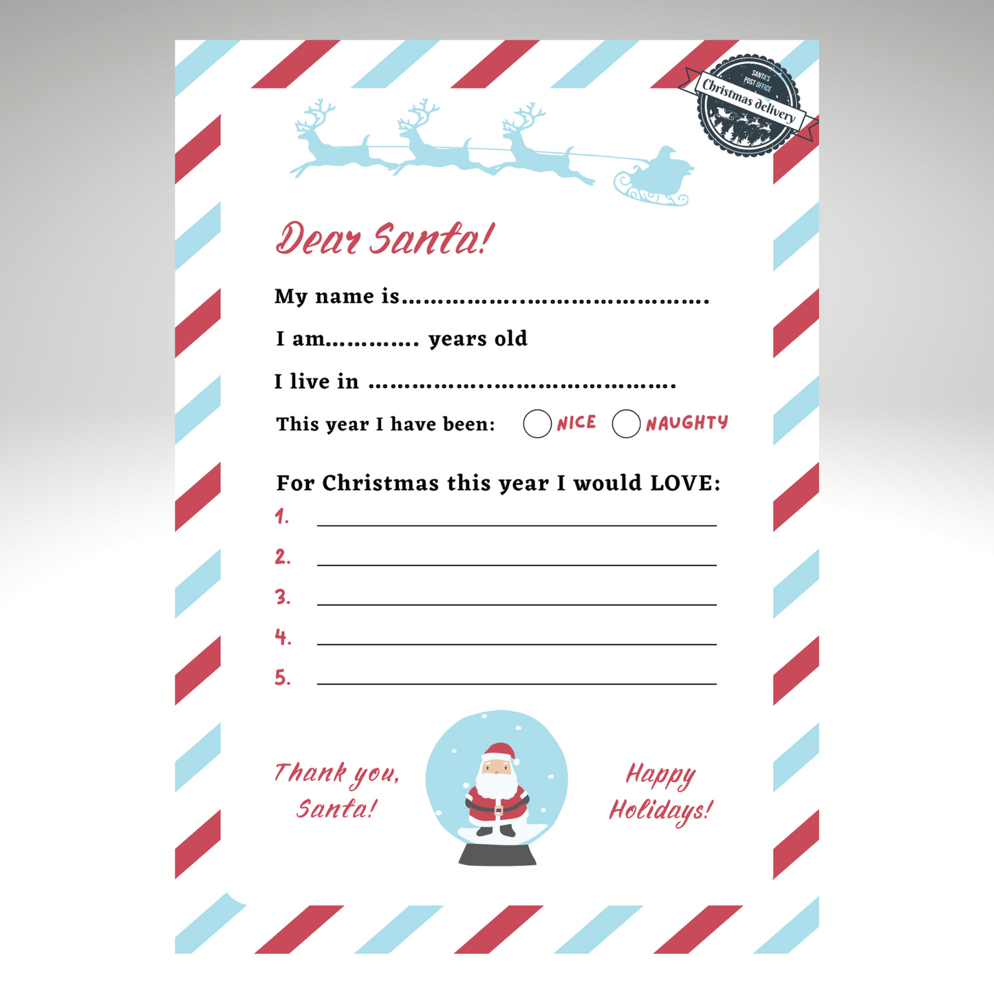 Dear Santa Letter Downloadable A4 or A5 Santa Letter   