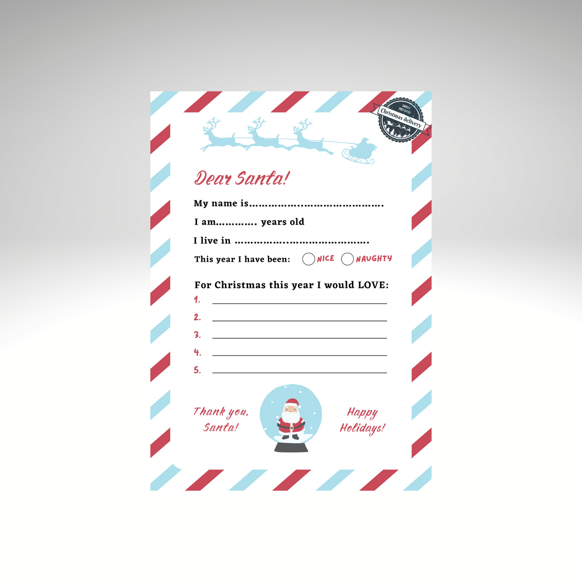 Dear Santa Letter Downloadable A5