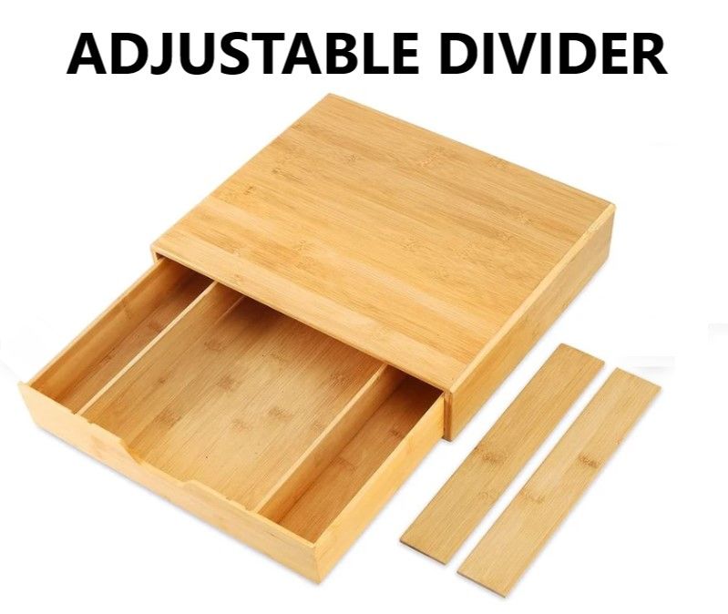 Bamboo Storage Drawer - Adjustable Dividers