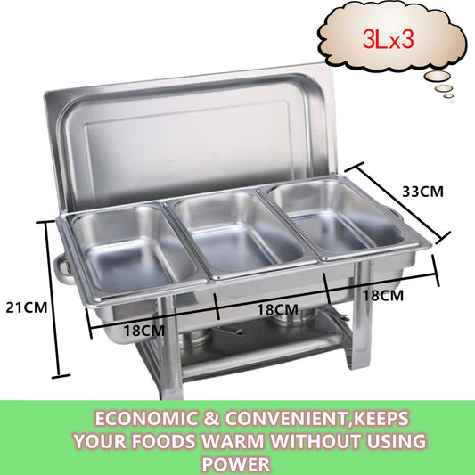 9L Buffet Pan Bain Marie Stainless Steel Food Warmer(3*3L)