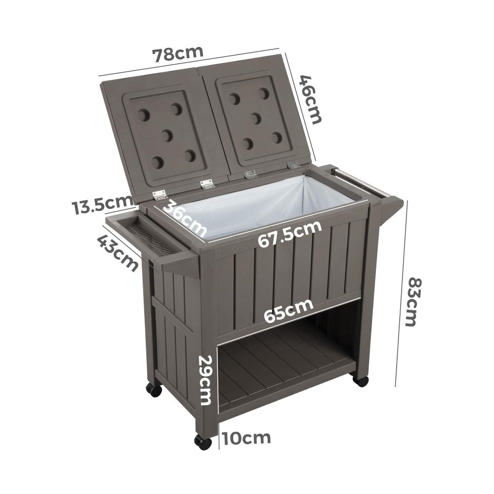 Garden Bar Serving Cart with Cooler dimensions