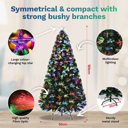 Christmas By Sas 1.8m Fibre Optic Christmas Tree 205 Tips Multicolour Lights & Star Occasions > Christmas   