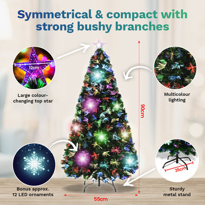 Christmas By Sas 90cm Fibre Optic/LED Christmas Tree 90 Tips Multicolour Star & Ornaments Occasions > Christmas   