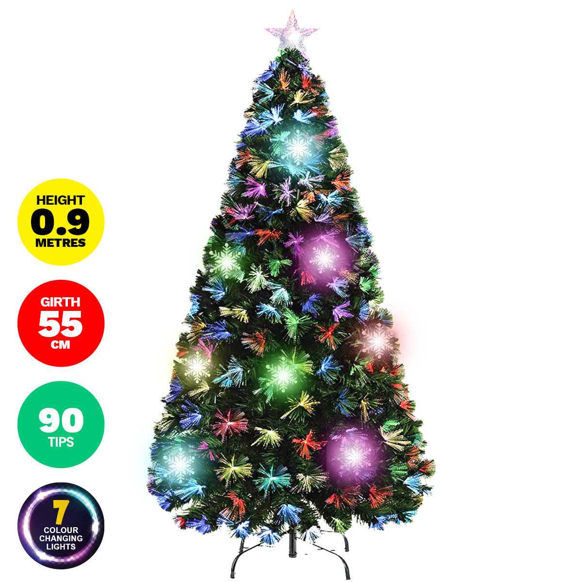 Christmas By Sas 90cm Fibre Optic/LED Christmas Tree 90 Tips Multicolour Star & Ornaments Occasions > Christmas   