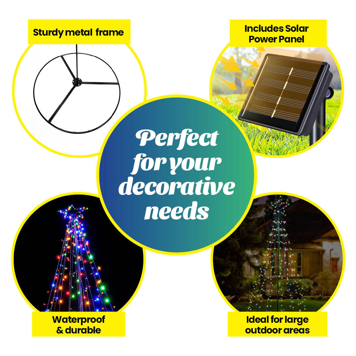 Christmas By Sas 5m Tree Shaped LED Multicoloured Solar Lights & Metal Frame Occasions > Christmas   