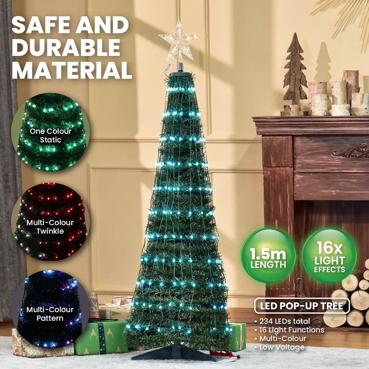 SAS Electrical 1.5m Christmas Tree & Star Pop-Up Design Remote Controlled Occasions > Christmas   