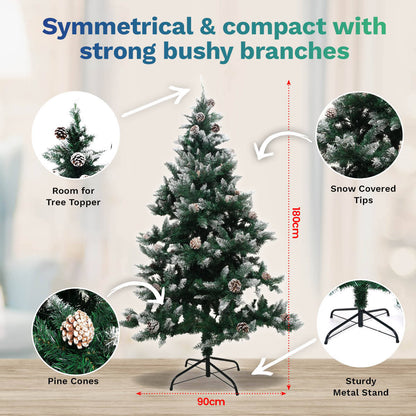 Christmas By Sas 1.8m Full Figured Tree Snow Covered Tips & Pine Cones Occasions > Christmas   