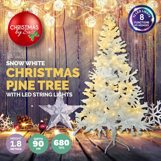 Christmas By Sas 1.8m x 90cm White Pine Tree 72 Warm White LED String Lights Occasions > Christmas   
