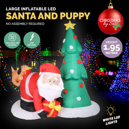 Christmas By Sas 2m Santa Puppy & Tree Built-In Blower Bright LED Lighting Occasions > Christmas   
