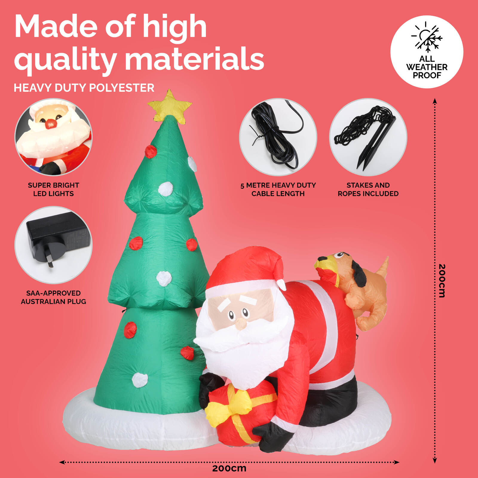 Christmas By Sas 2m Santa Puppy & Tree Built-In Blower Bright LED Lighting Occasions > Christmas   
