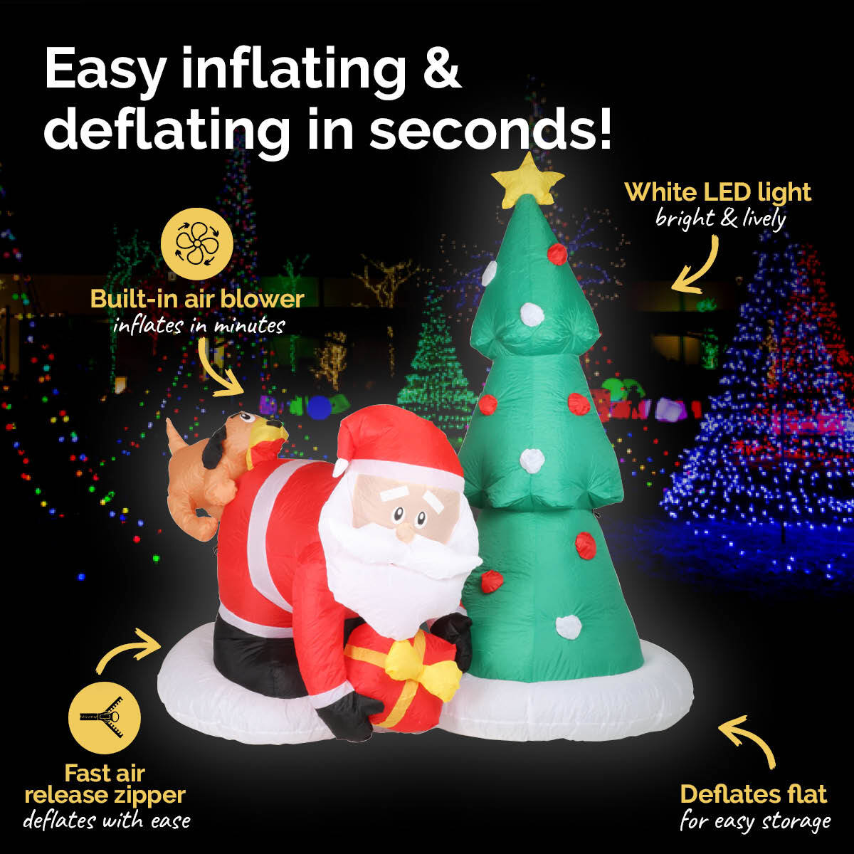 Christmas By Sas 2m Santa Puppy & Tree Built-In Blower Bright LED Lighting Occasions > Christmas   