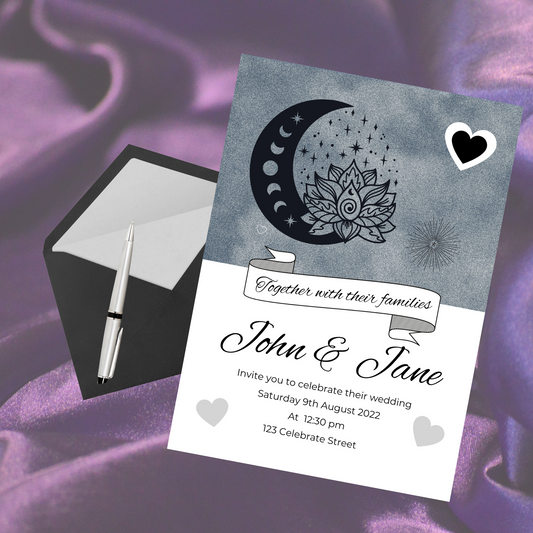 Wedding Invitation Customisable - Dark Moon 