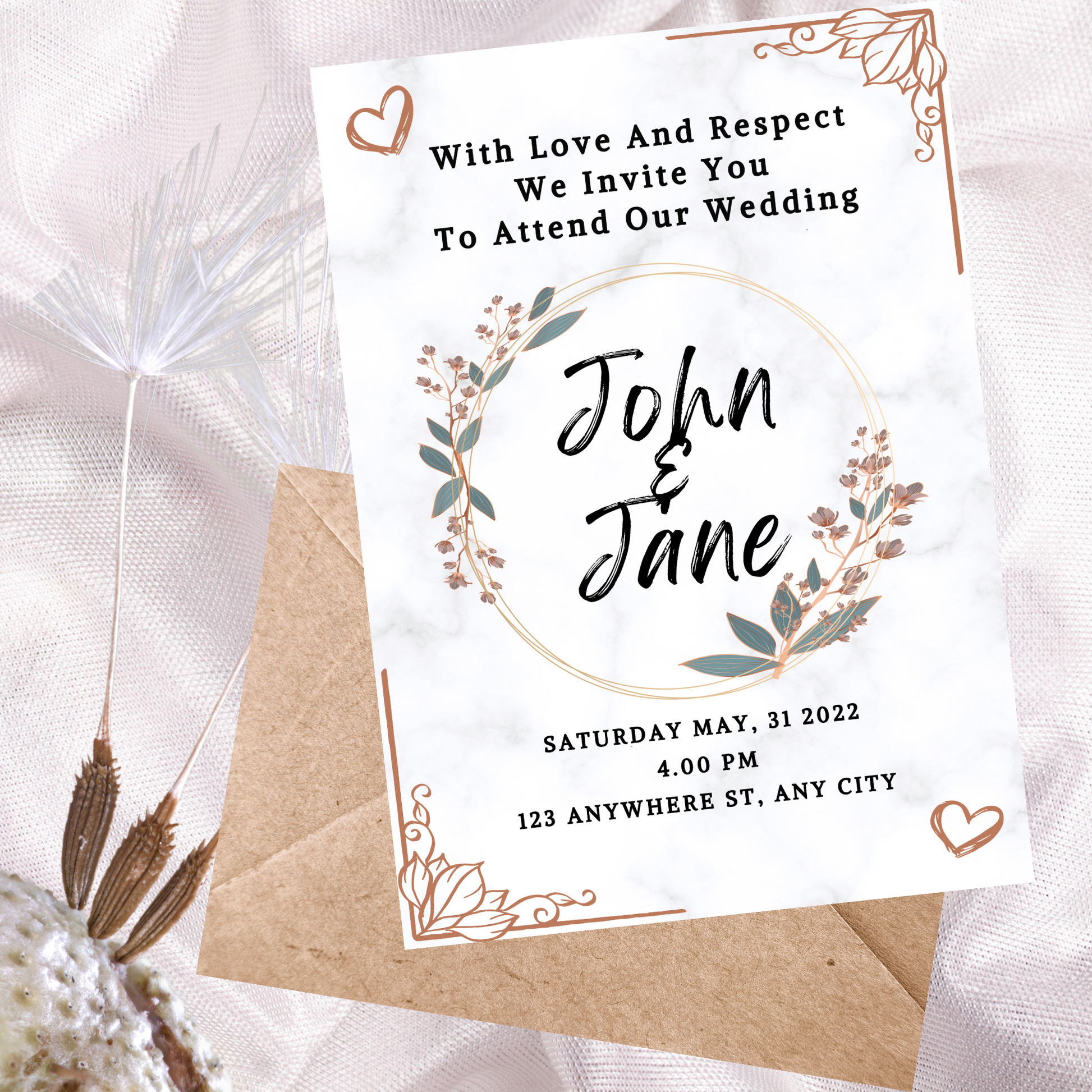 Wedding Invitation Customisable - Flower Frame