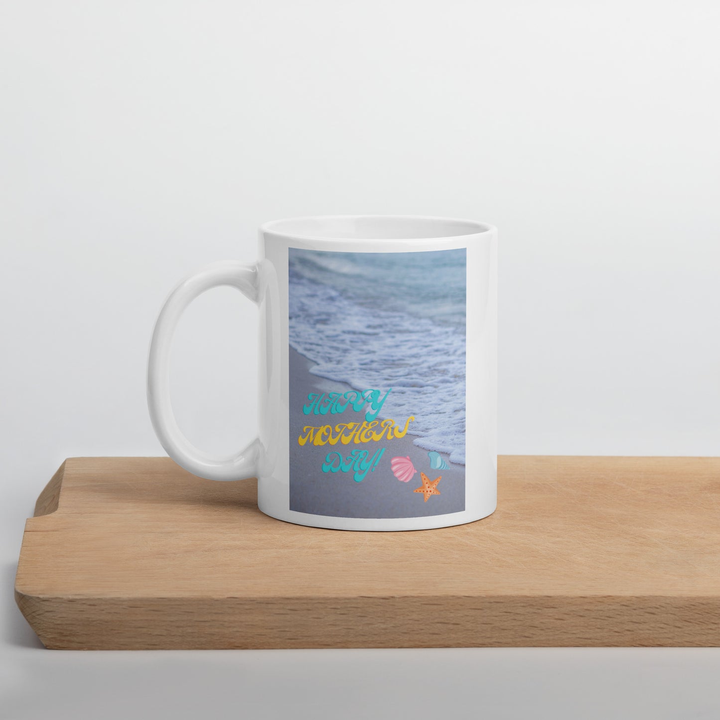 White Glossy Mug - Happy Mothers Day Beach