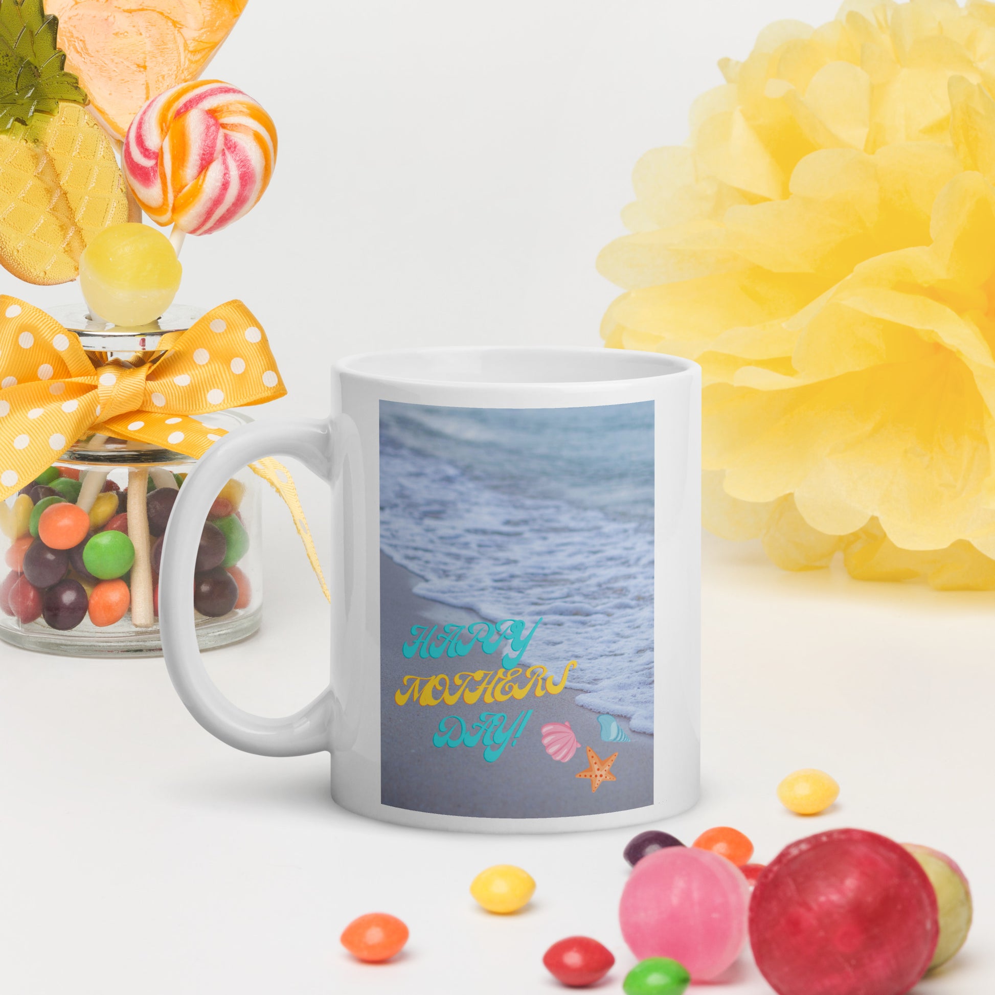 White Glossy Mug - Happy Mothers Day Beach 11oz