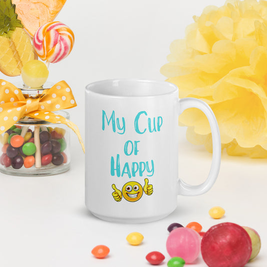 White Glossy Mug - My Cup of Happy 15oz