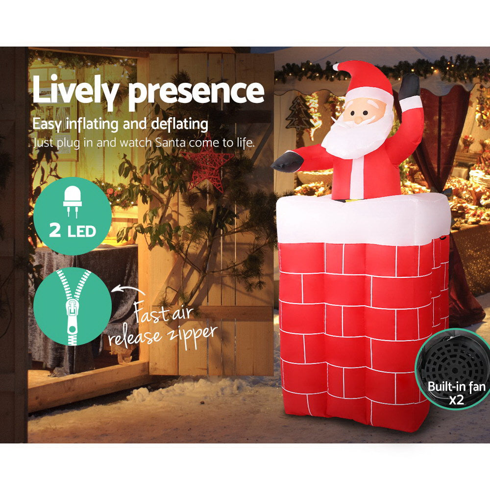 Jingle Jollys 1.8M Christmas Inflatable Santa in Chimney Xmas Decor LED Occasions > Christmas   