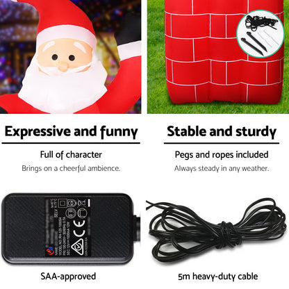 Jingle Jollys 1.8M Christmas Inflatable Santa in Chimney Xmas Decor LED Occasions > Christmas   