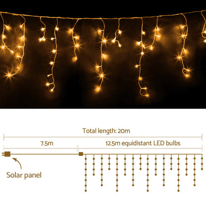 Jingle Jollys 500 LED Solar Powered Christmas Icicle Lights 20M Outdoor Fairy String Party Warm White Occasions > Lights   
