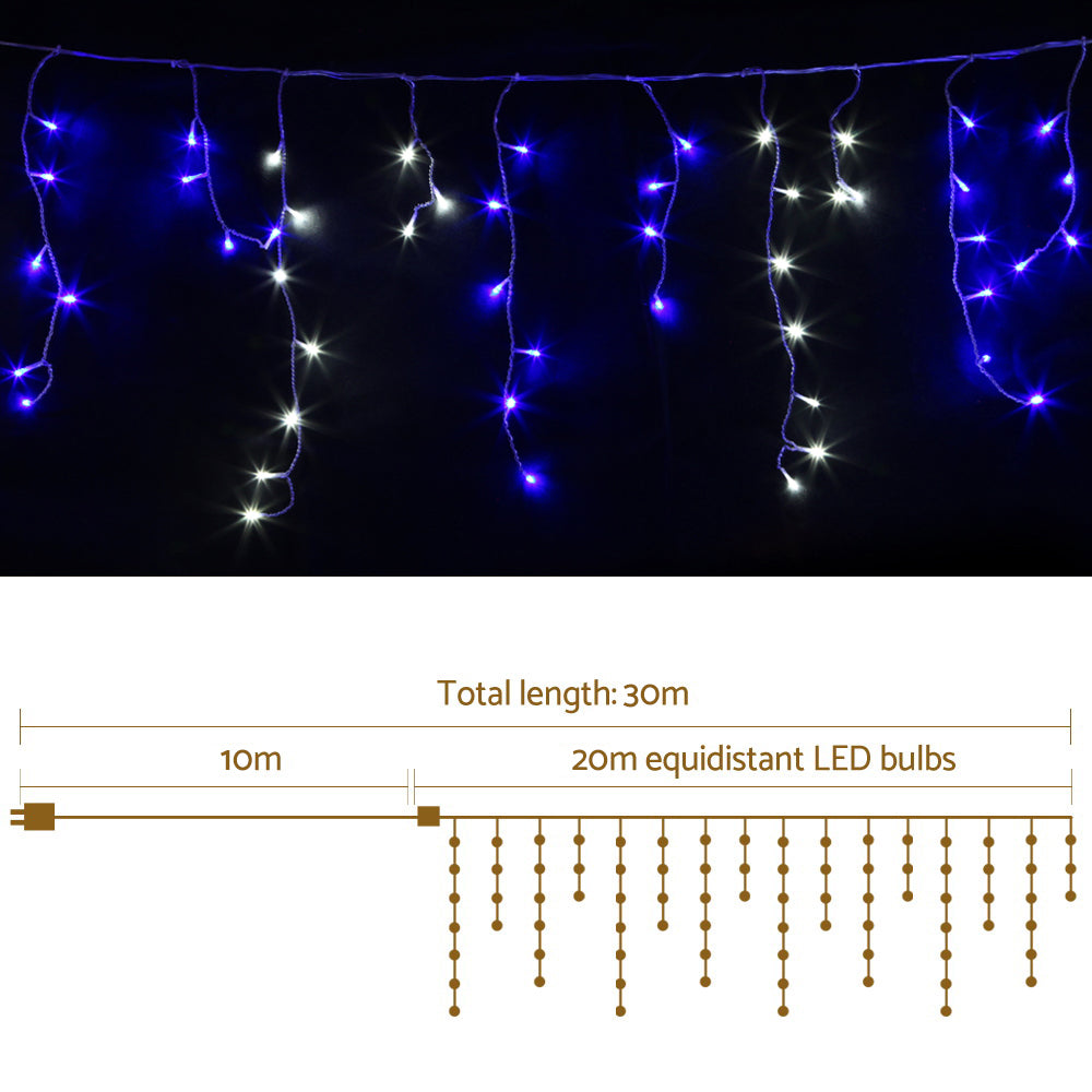 Jingle Jollys 800 LED Christmas Icicle Lights White and Blue Occasions > Lights   