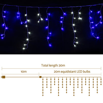 Jingle Jollys 800 LED Christmas Icicle Lights White and Blue Occasions > Lights   