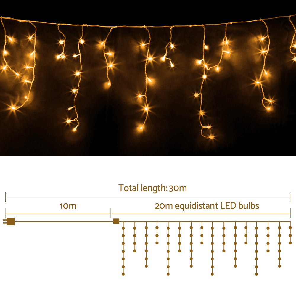 Jingle Jollys 800 LED Christmas Icicle Lights Warm White Occasions > Lights   