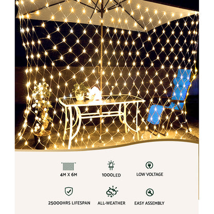 Jingle Jollys 4mx6m Christmas Net Mesh Lights 1000LED String Fairy Party Wedding Occasions > Lights   