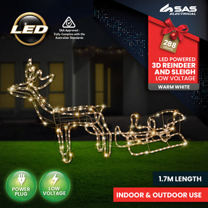 SAS Electrical 1.7m 3D Reindeer & Sleigh Display Warm White Rope Lights