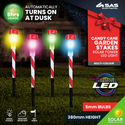 Christmas By Sas 24PCE Solar Stakes Red & White Striped Colour Changing 36cm