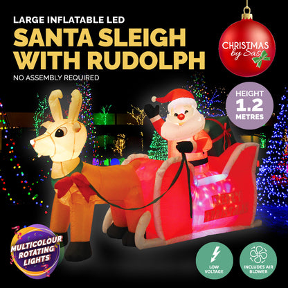 Christmas By Sas 1.2m LED Self Inflatable Santa Sleigh & Rudolph