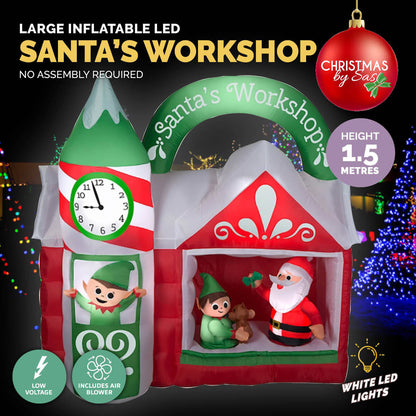 Christmas By Sas 1.5m x 1.6m Santa's Workshop Self Inflating LED Lights